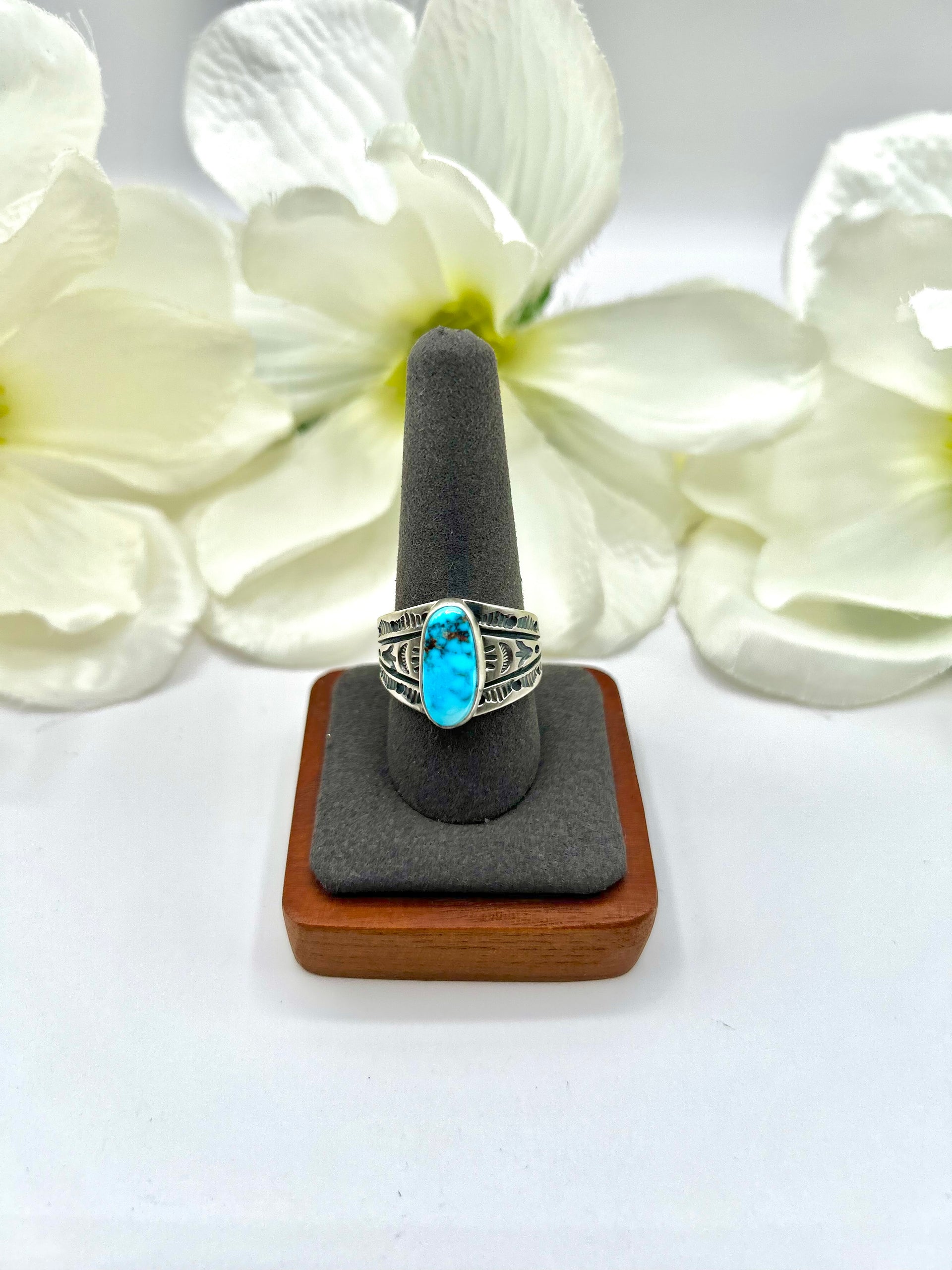 Francis Yazzie Kingman Turquoise & Sterling Silver Ring Size 10.25