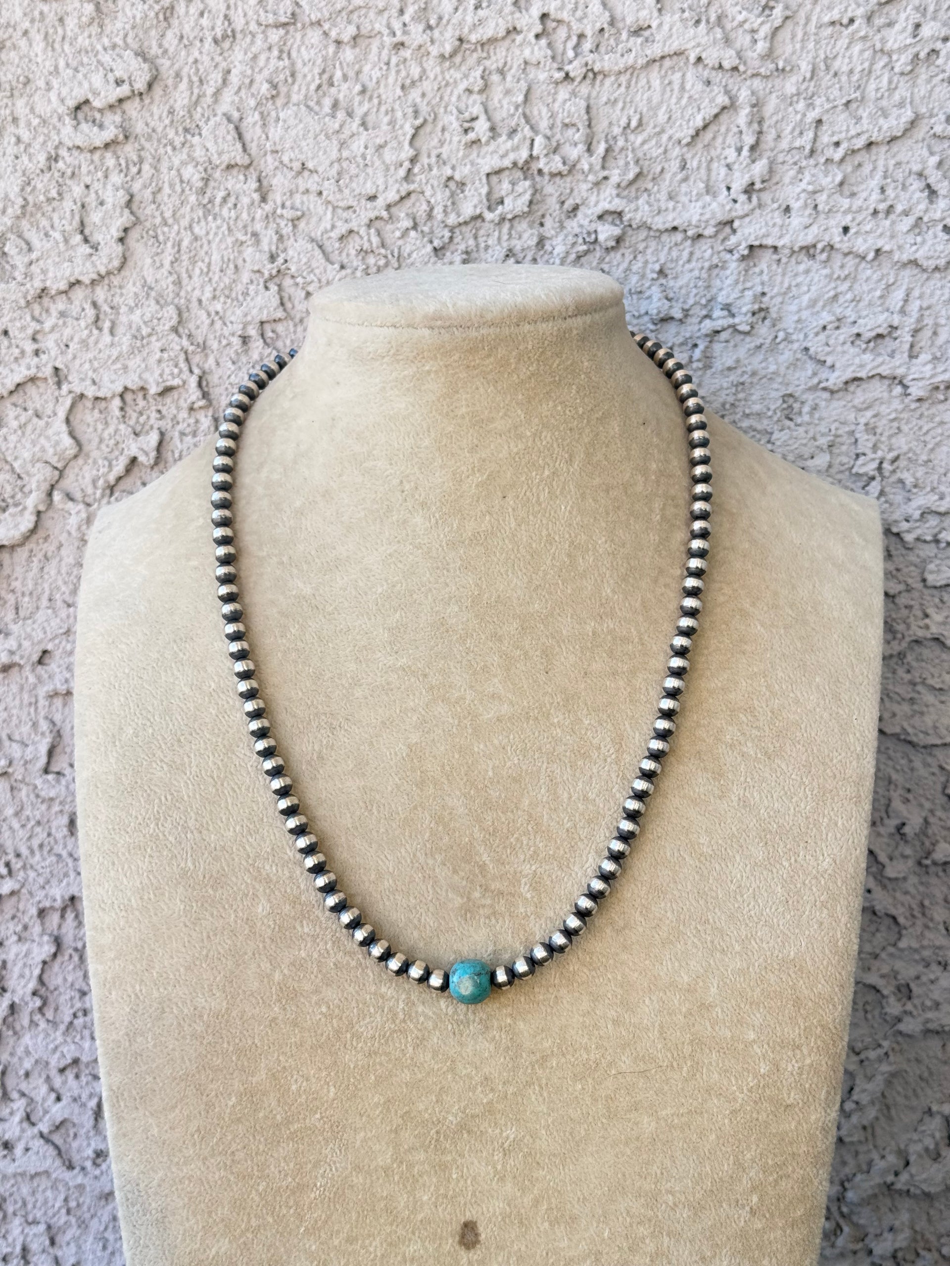 Navajo Strung Egyptian Turquoise & Sterling Silver Pearl Necklace