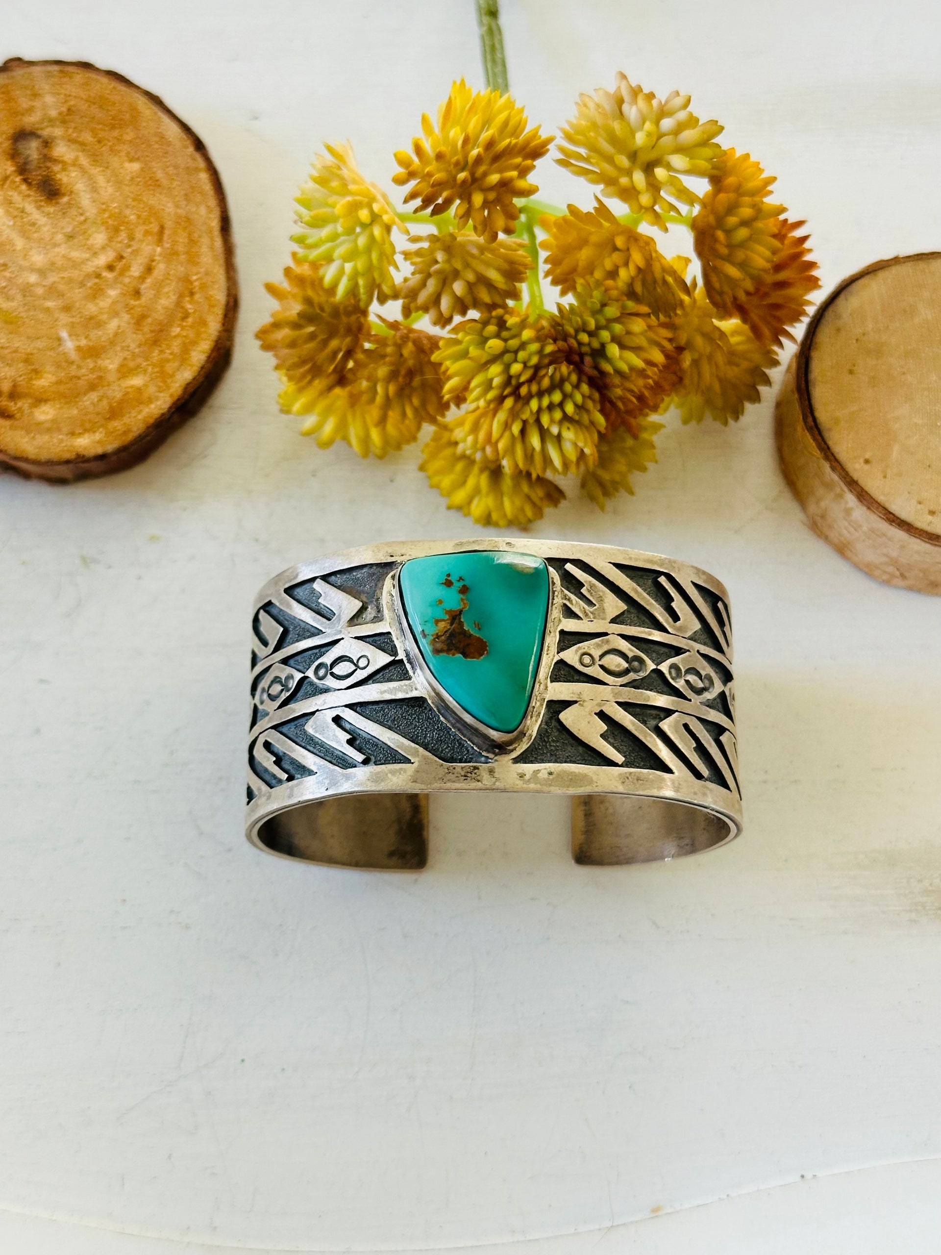 Navajo Made Royston Turquoise & Sterling Silver Cuff Bracelet