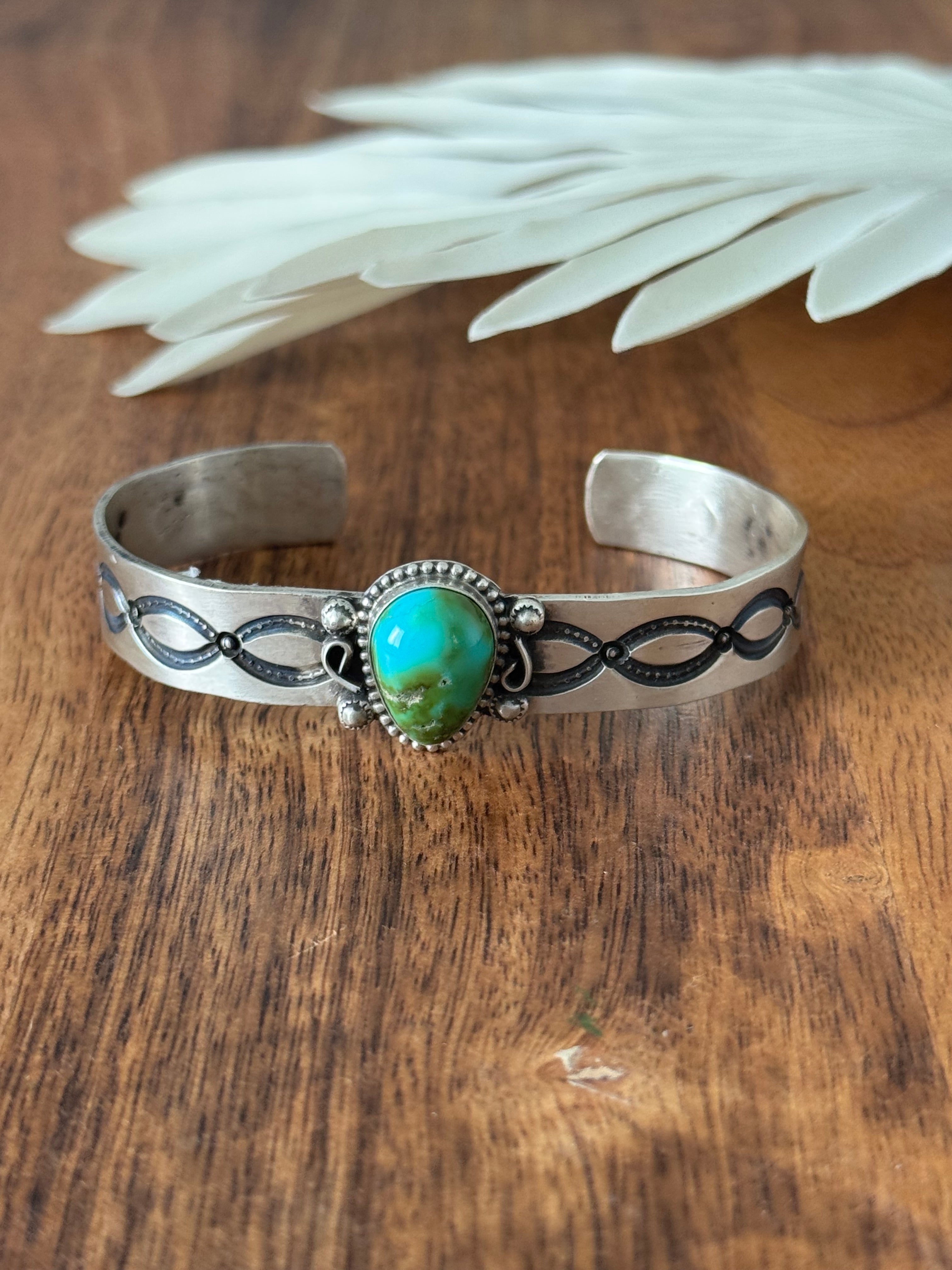 Navajo Made Sonoran Mountain Turquoise & Sterling Silver Cuff Bracelet