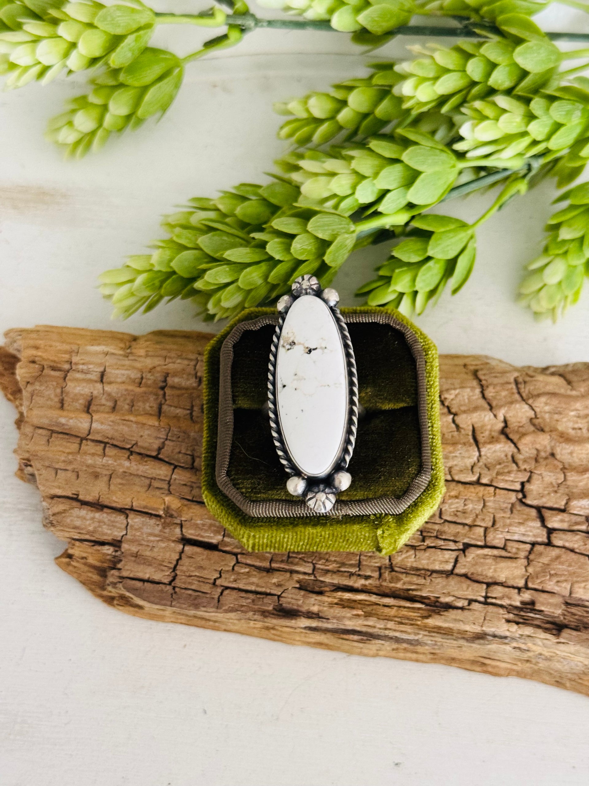 Augustine Largo White Buffalo & Sterling Silver Adjustable Ring