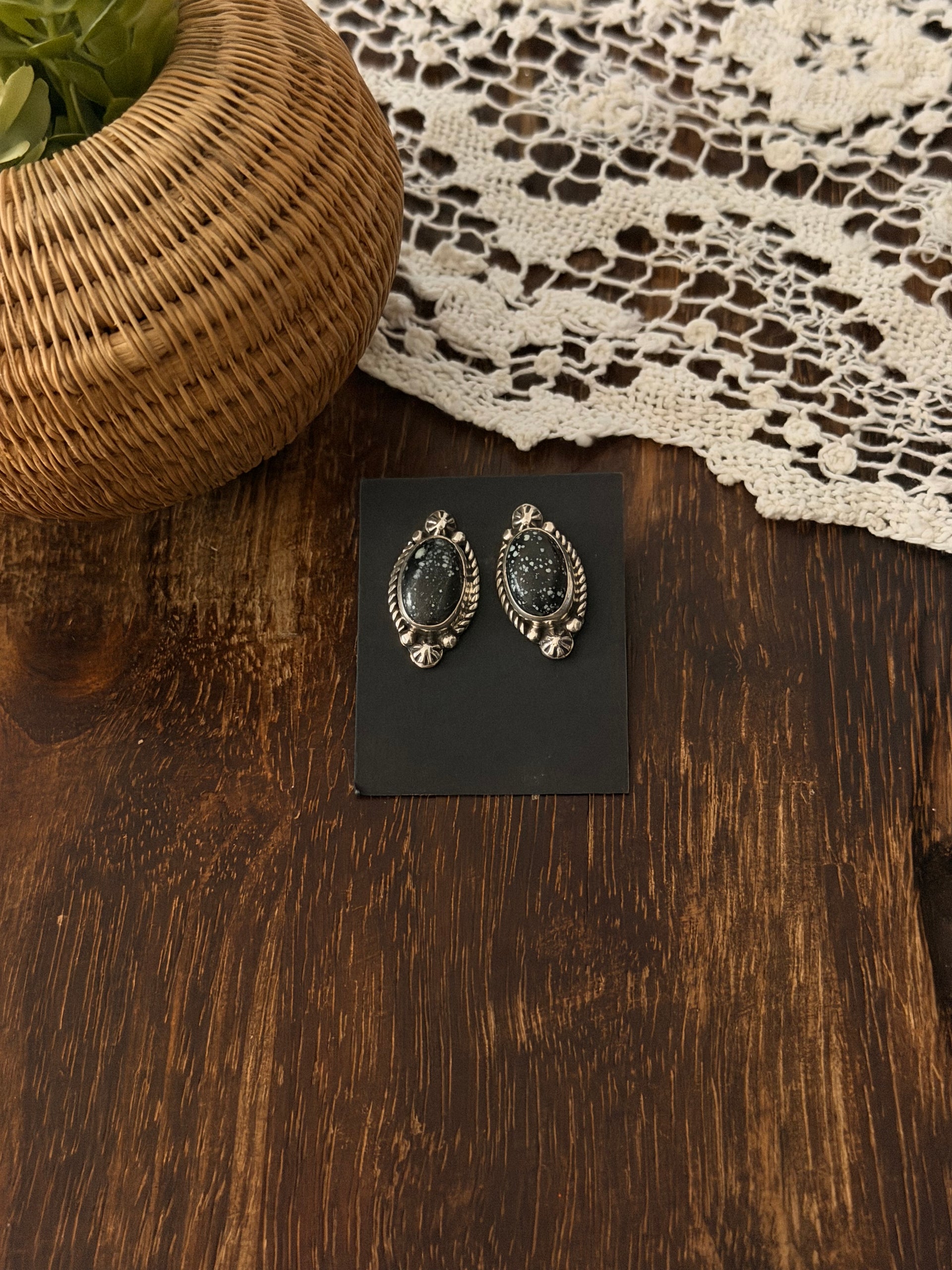 Navajo Made New Lander Variscite & Sterling Silver Post Earrings