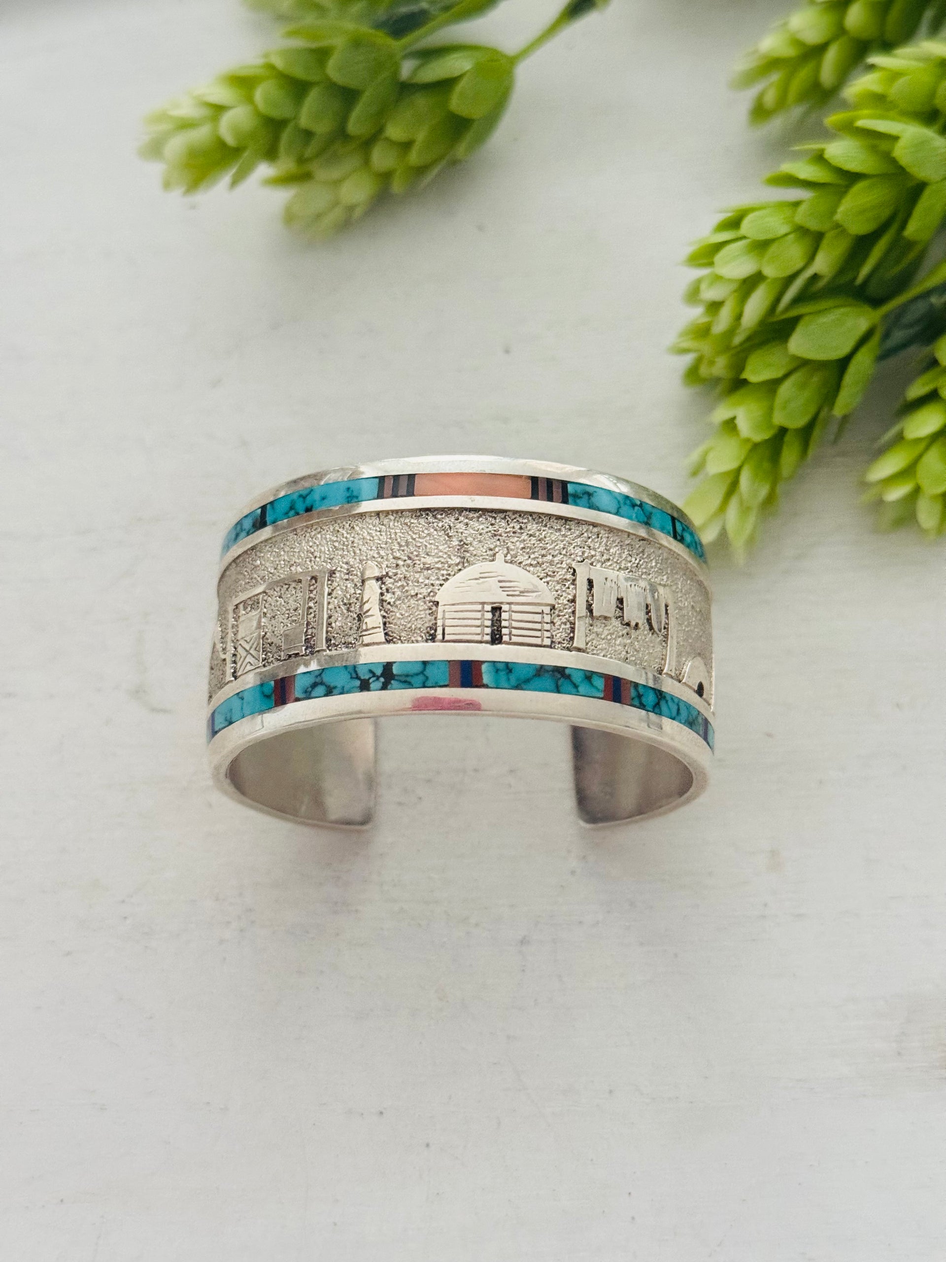 Richard Begay Multi Stone & Sterling Silver Cuff Inlay Bracelet