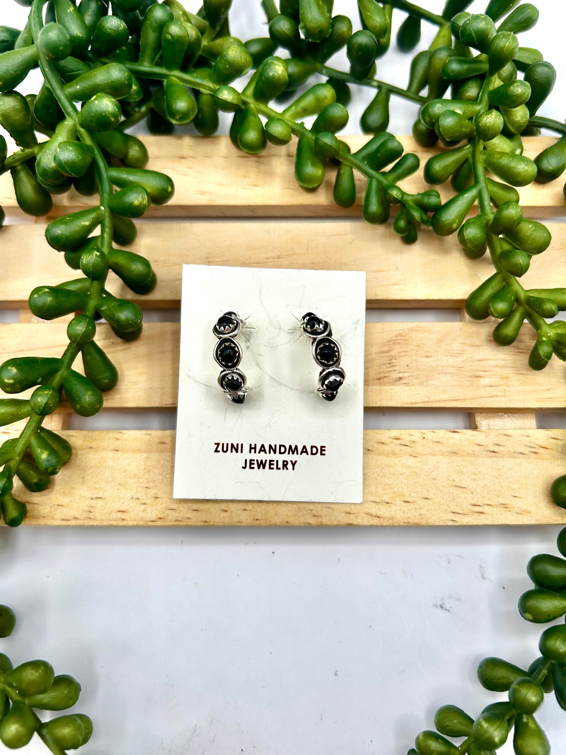 Zuni Made Onyx & Sterling Silver Post Earrings