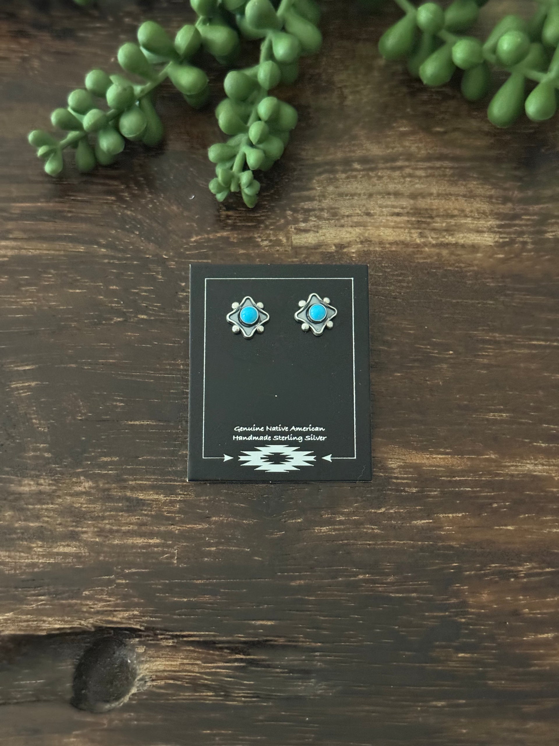 Navajo Made Kingman Turquoise & Sterling Silver Post Earrings