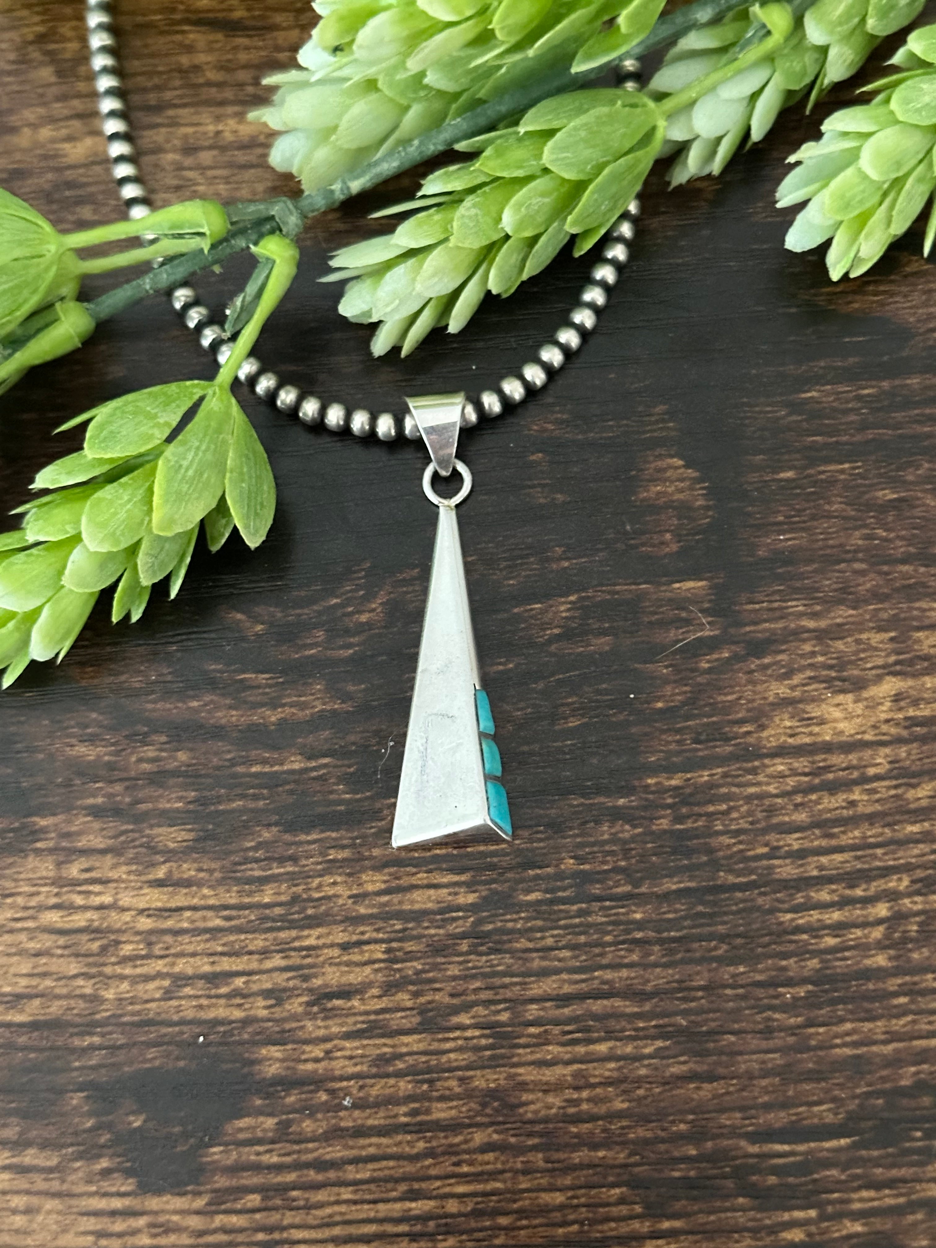 Navajo Handmade Kingman Turquoise & Sterling Silver Pendant