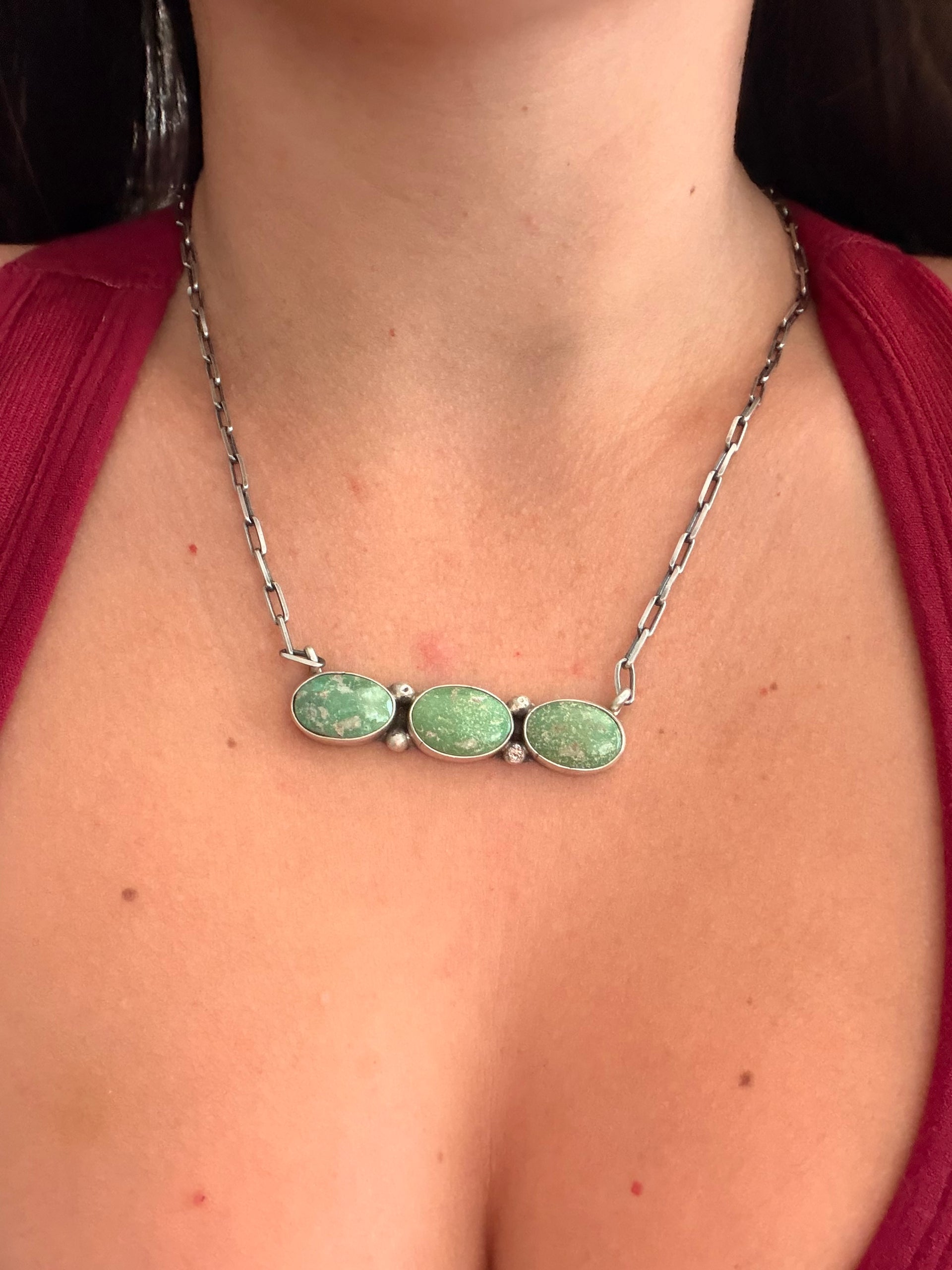 Danny Henio Royston Turquoise & Sterling Silver Bar Necklace