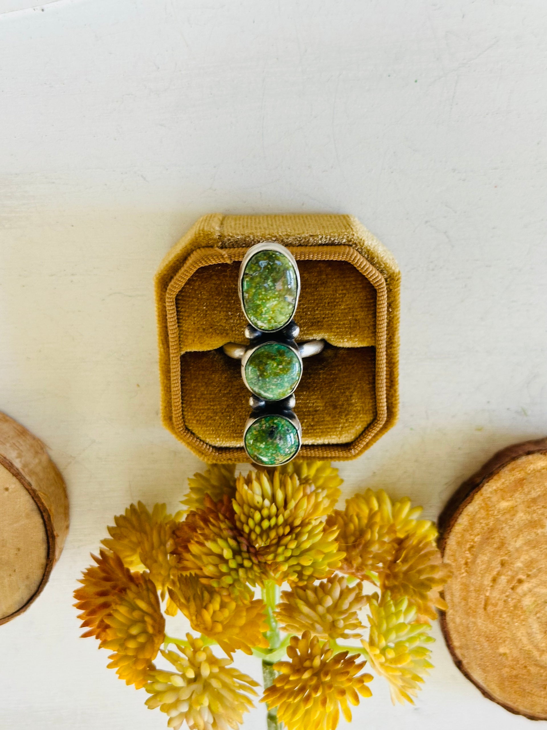 Dave Skeets Sonoran Gold Turquoise &  Sterling Silver Ring Size 7.75