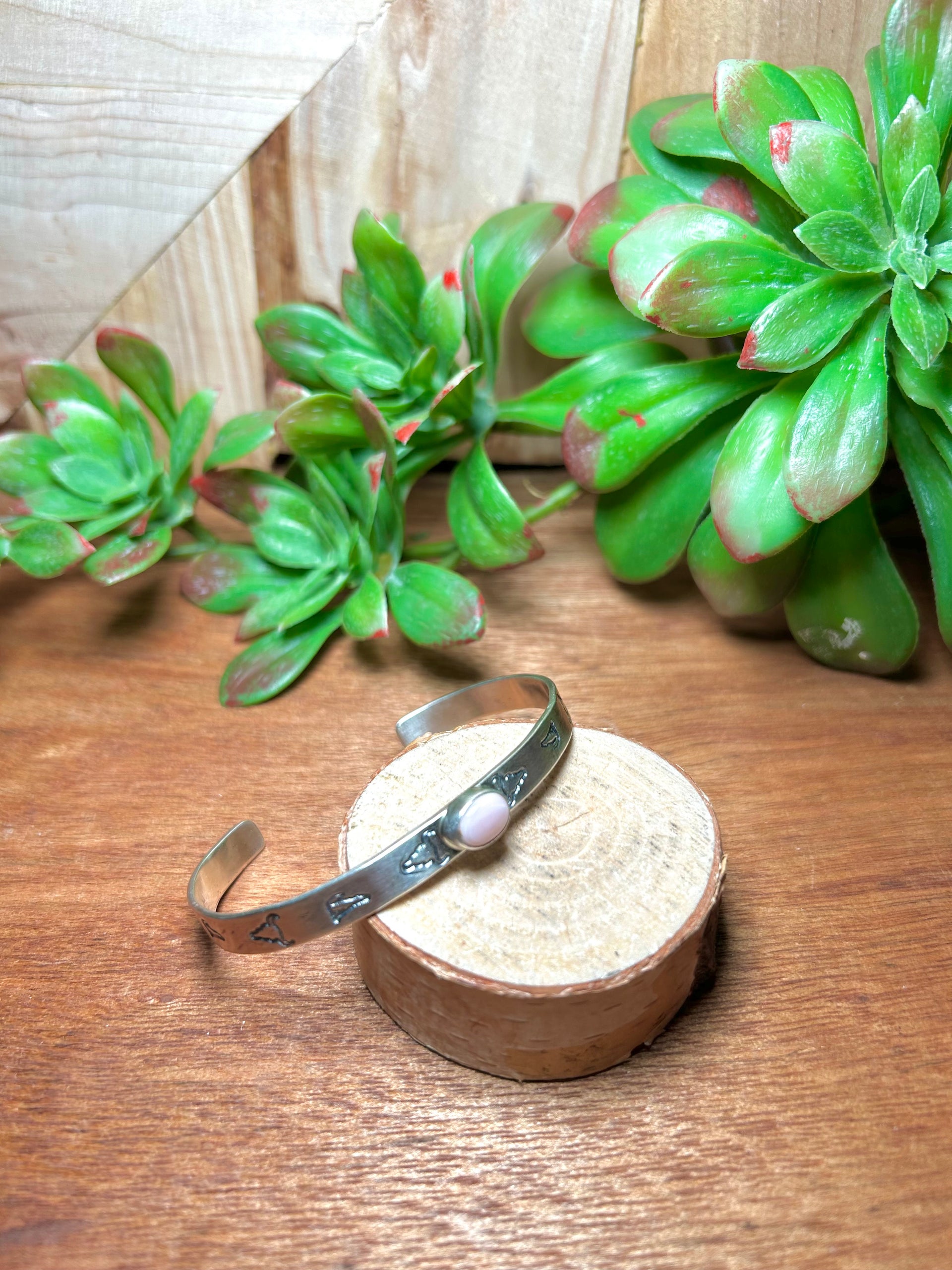 Navajo Made Pink Conch & Sterling Silver Cuff Bracelet