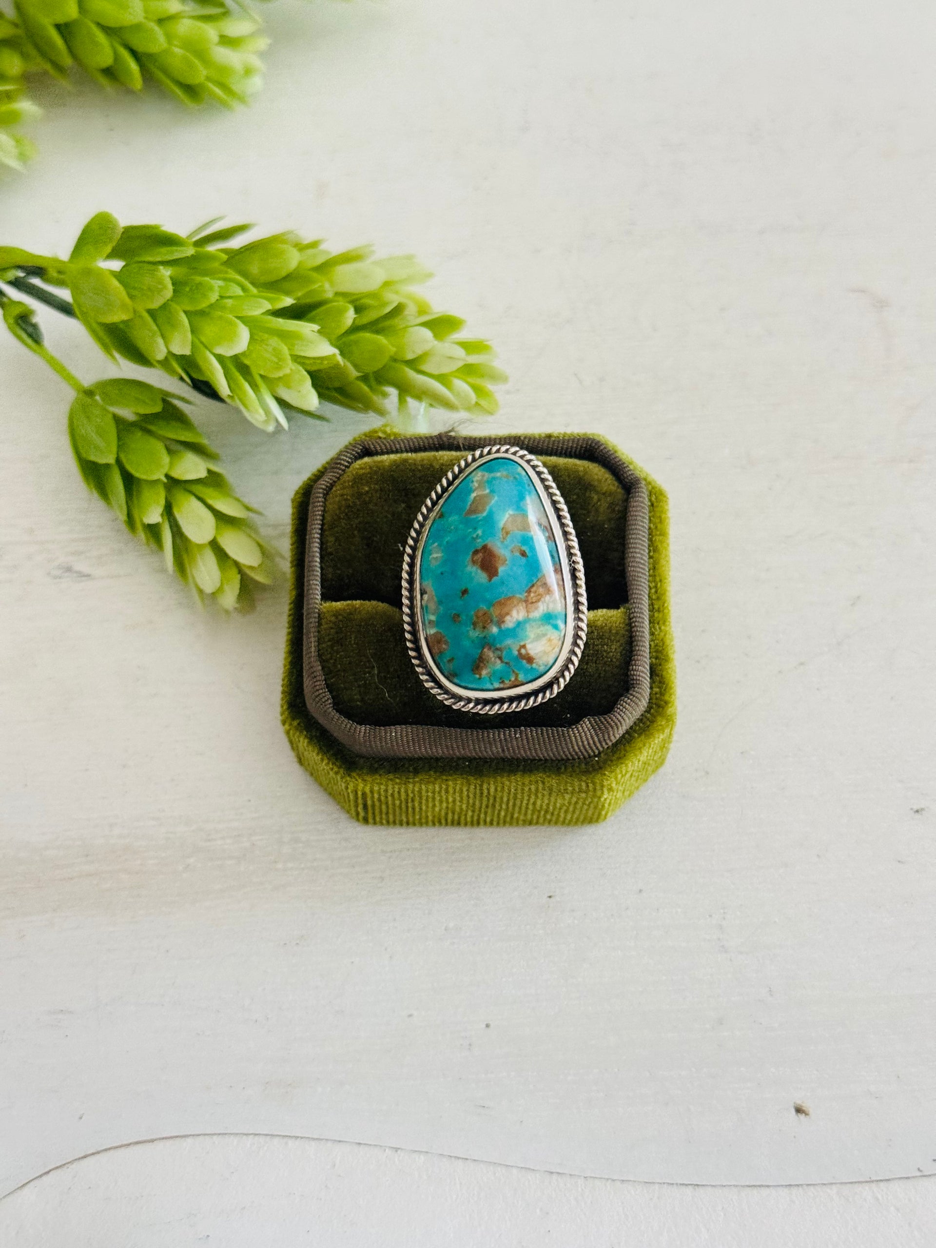 Southwest Made Kingman Turquoise & Sterling Sliver Ring Size 9.5