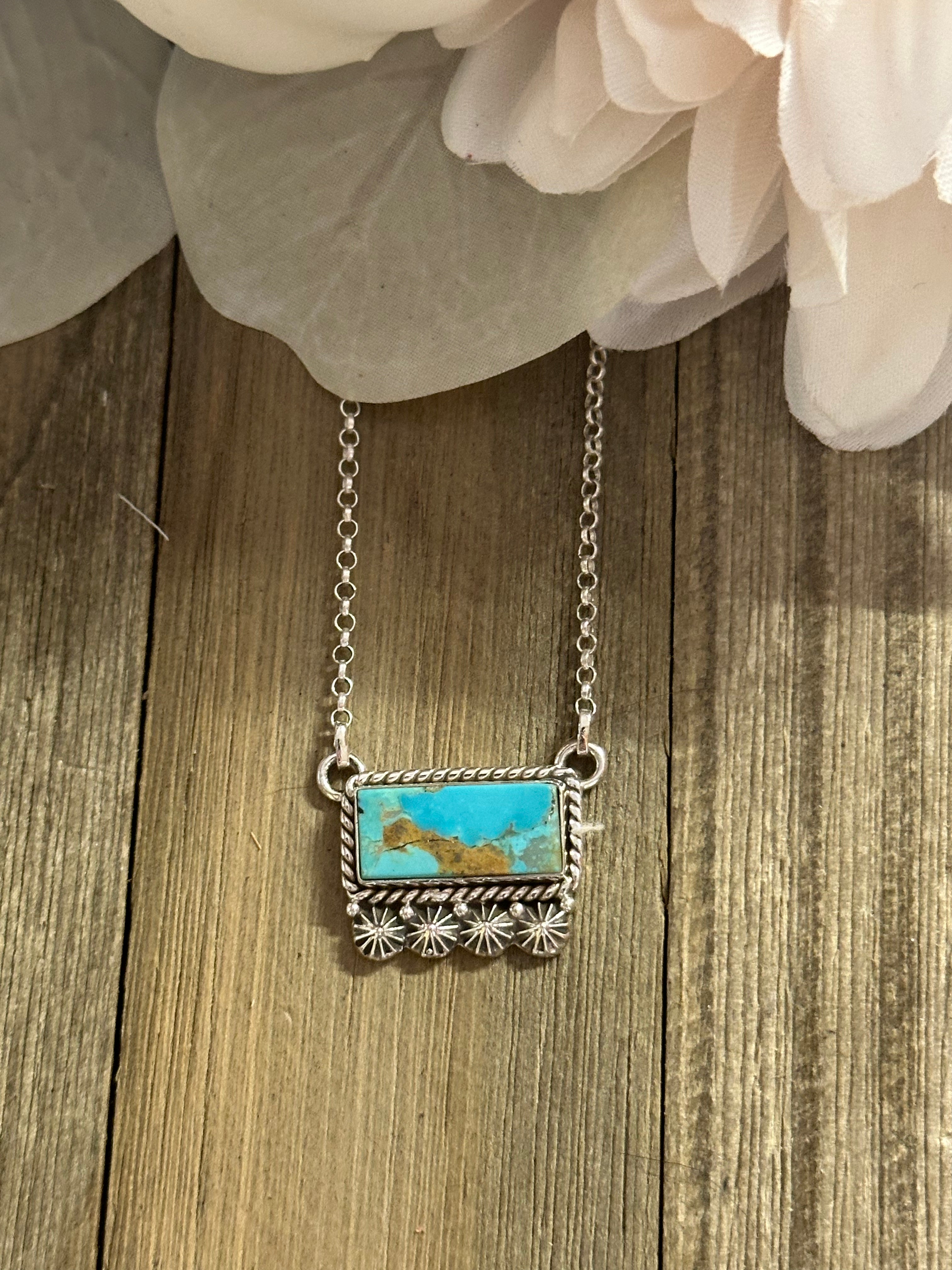 Southwest Handmade Kingman Turquoise & Sterling Silver Bar Necklace