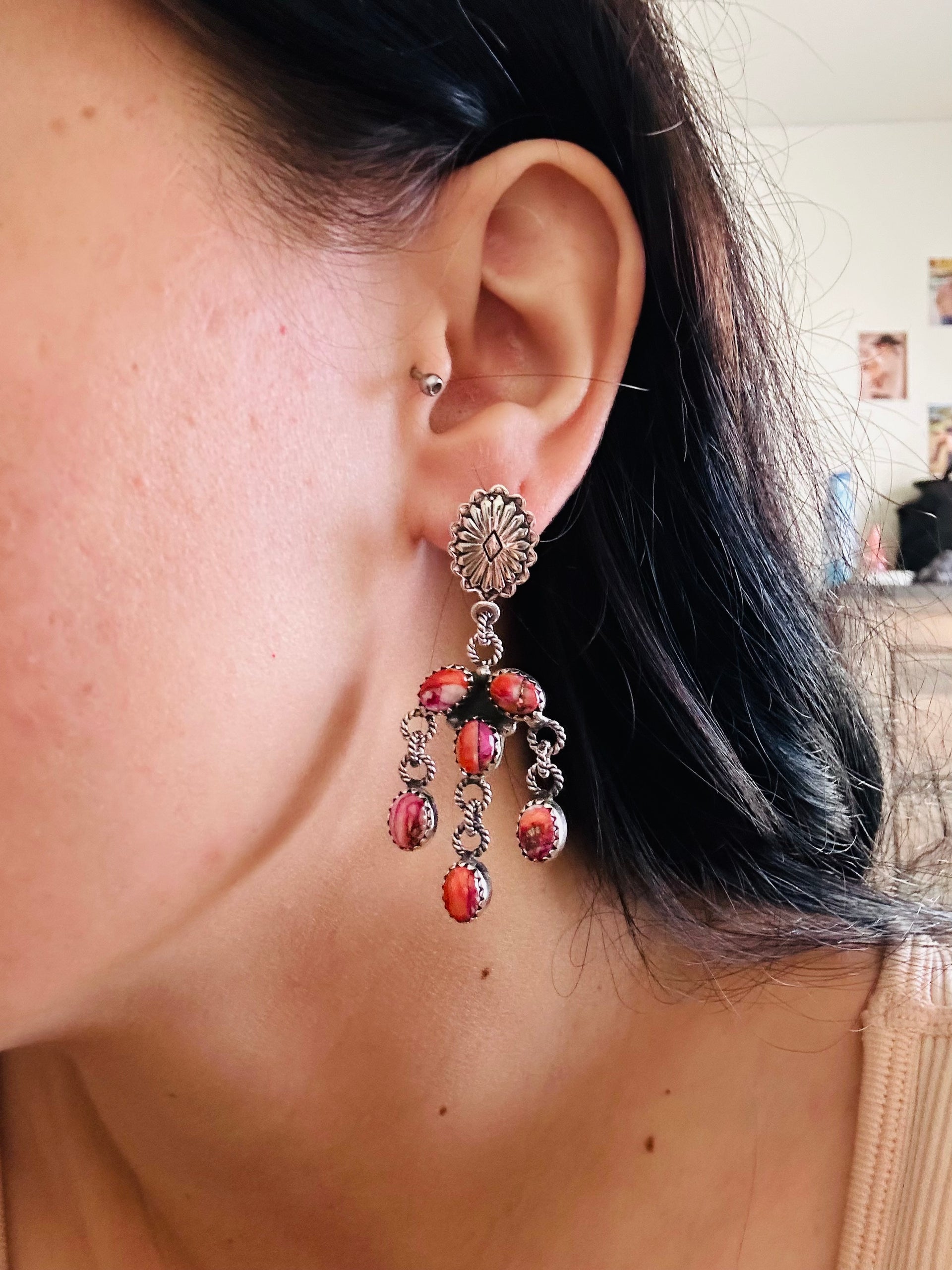 Southwest Handmade Mohave Turquoise & Sterling Silver Post Dangle Earrings