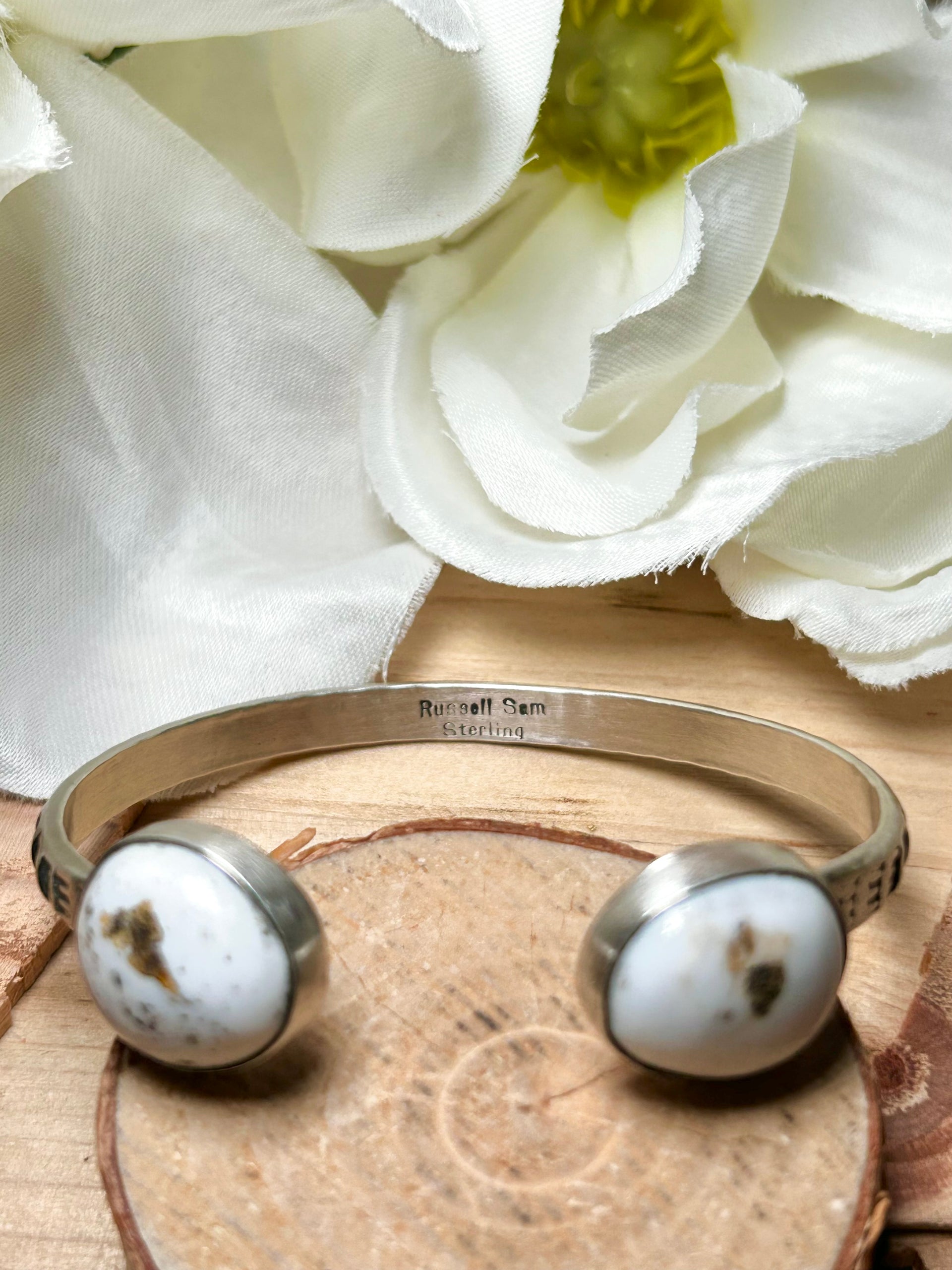 Navajo Made White Buffalo & Sterling Silver Cuff Bracelet