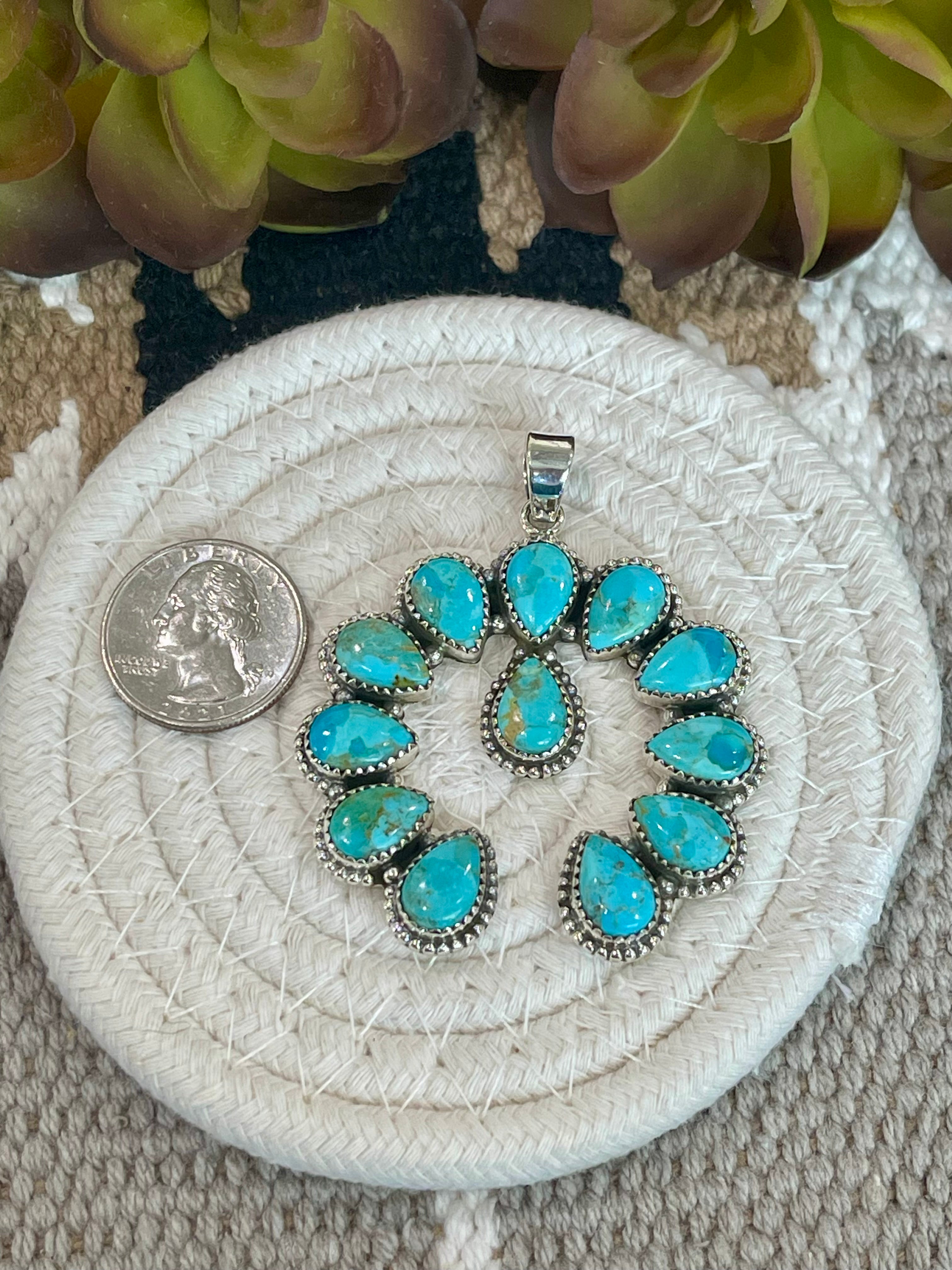 Southwest Handmade Kingman Turquoise & Sterling Silver Naja Pendant