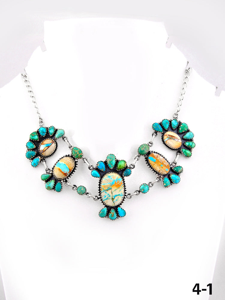 Southwest Handmade Ribbon Royston with Emerald Valley & Sterling Silver Necklace