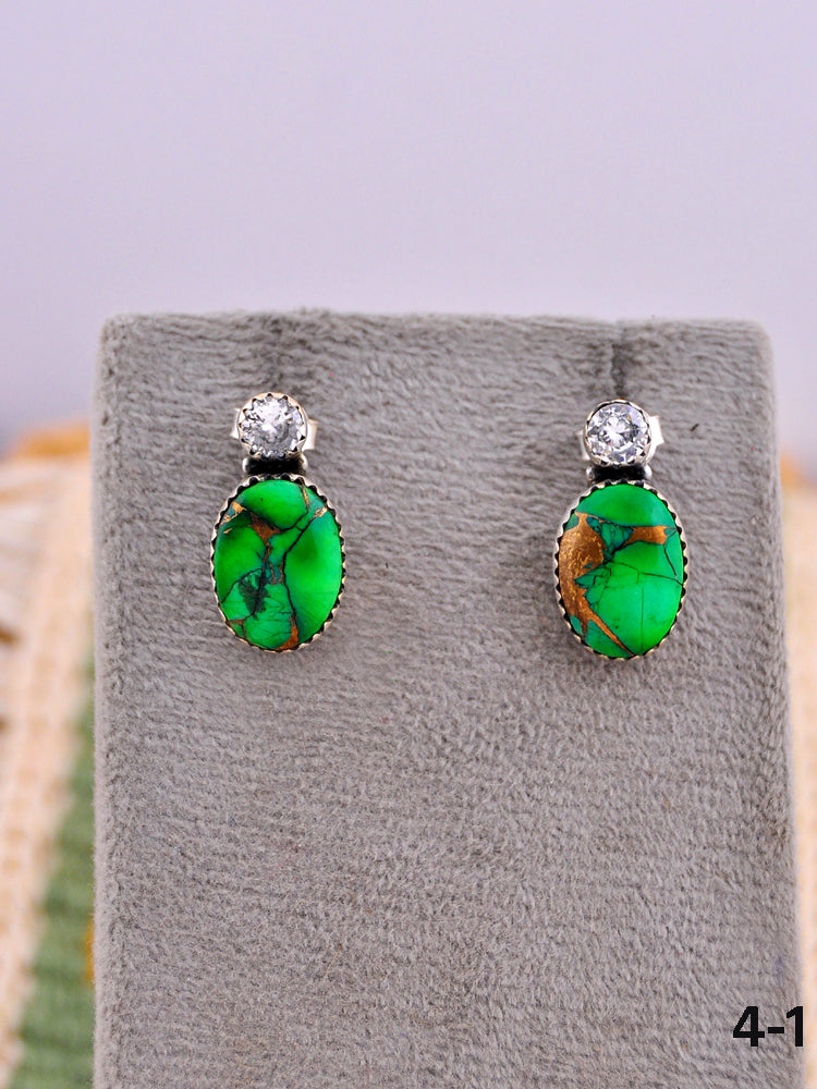 Southwest Made Peacock Dahlia & Sterling Silver Post Earrings