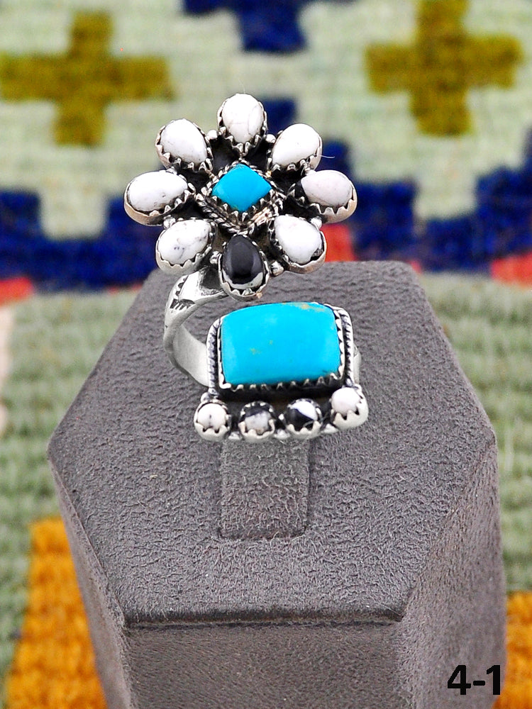 Southwest Handmade Santa Maria Turquoise with White Buffalo & Sterling Silver Adjustable Ring