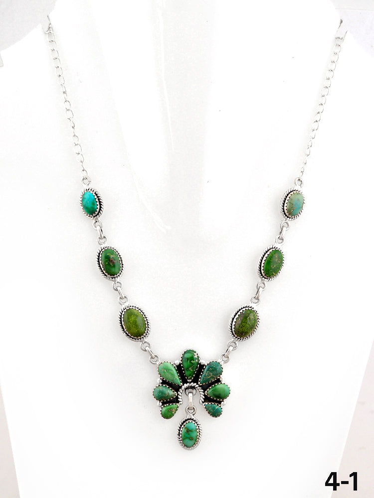 Southwest Made Emerald Valley Turquoise & Sterling Silver Necklace