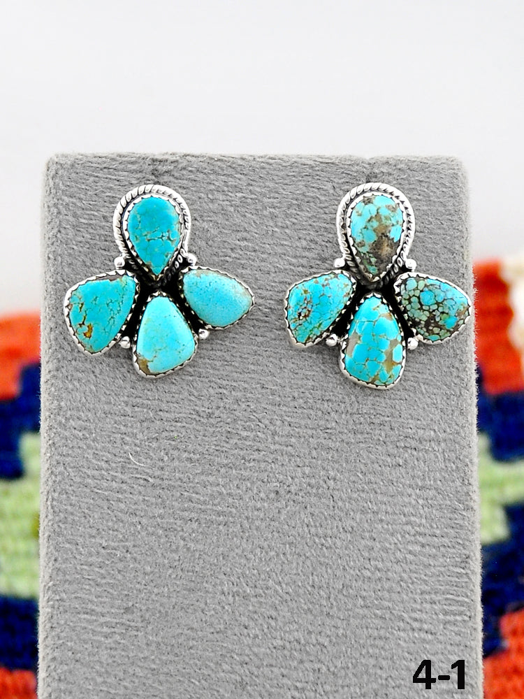 Southwest Handmade #8 Turquoise & Sterling Silver Post Earrings