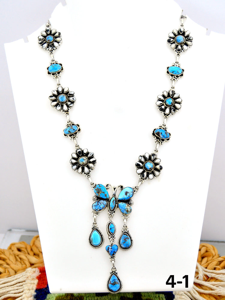 Southwest Made Golden Hill + White Buffalo & Sterling Silver Necklace