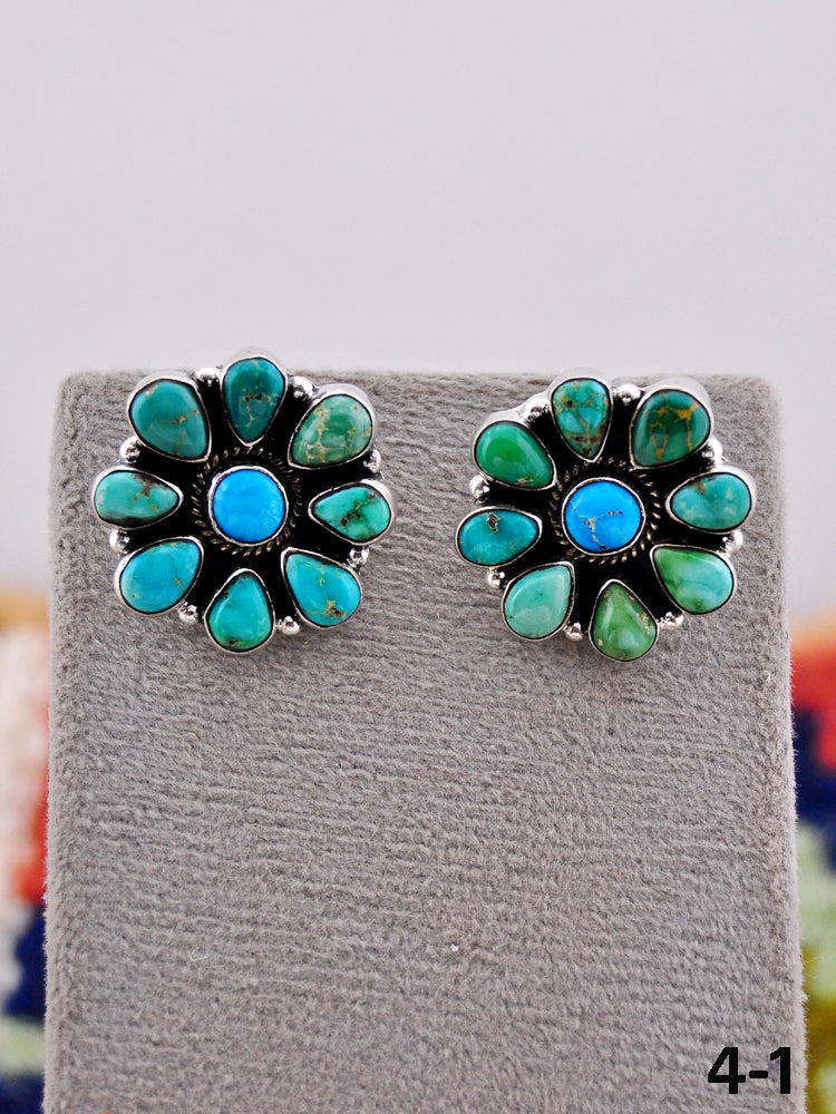 Southwest Handmade Emerald Valley with White Water & Sterling Silver Post Earrings
