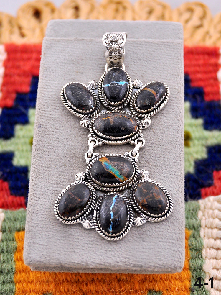 Southwest Made Black Jack Turquoise & Sterling Silver Pendant