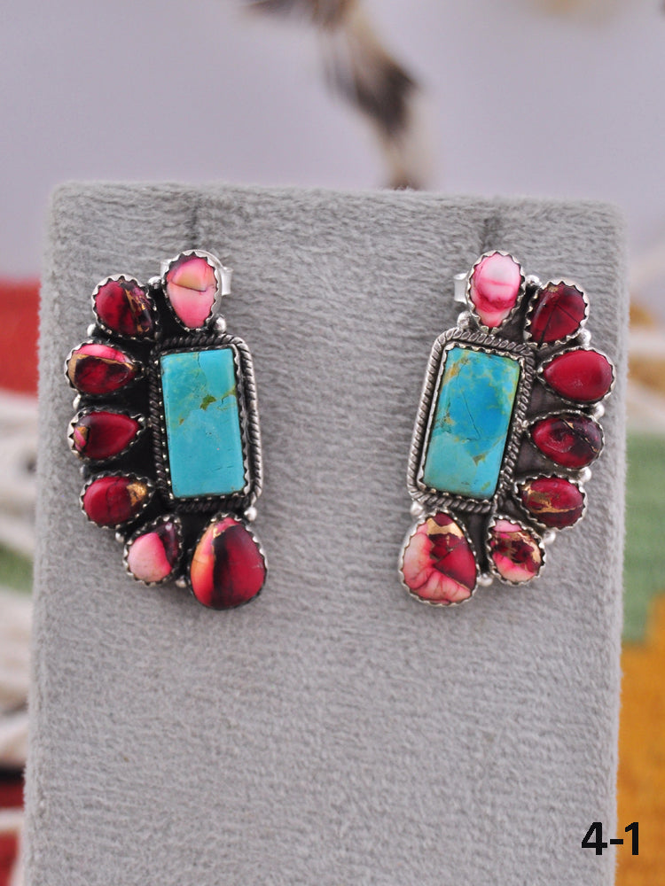 Southwest Made Multi Stone & Sterling Silver Post Earrings