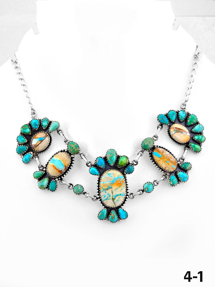 Southwest Handmade Ribbon Royston with Emerald Valley & Sterling Silver Necklace