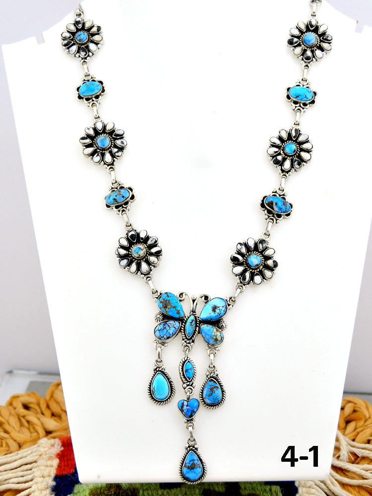 Southwest Made Golden Hill + White Buffalo & Sterling Silver Necklace