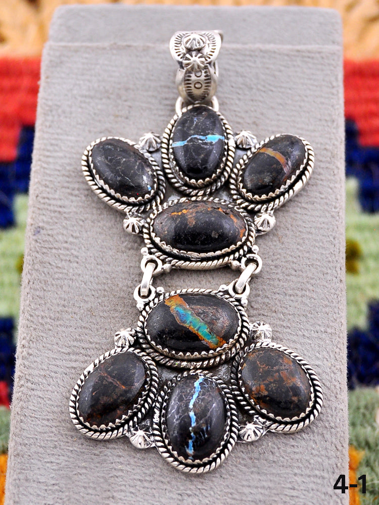 Southwest Made Black Jack Turquoise & Sterling Silver Pendant