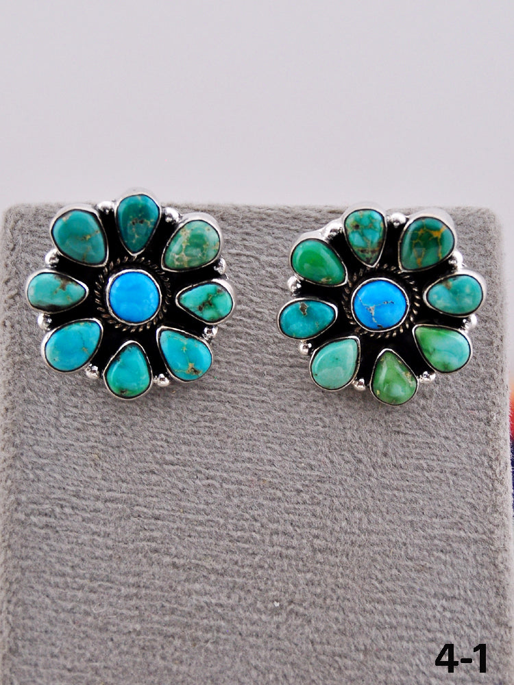 Southwest Handmade Emerald Valley with White Water & Sterling Silver Post Earrings
