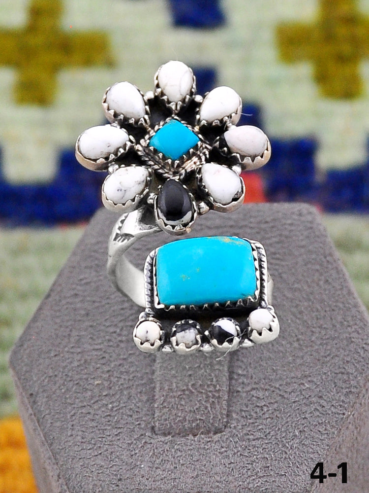 Southwest Handmade Santa Maria Turquoise with White Buffalo & Sterling Silver Adjustable Ring