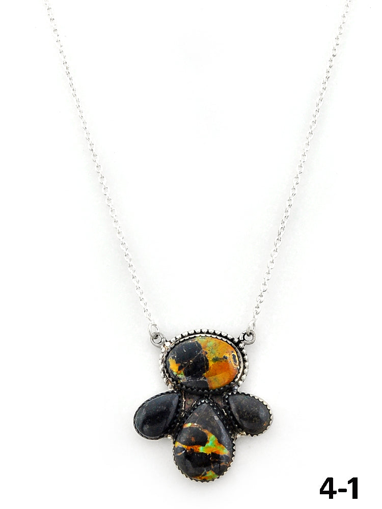 Southwest Made Black Jack Turquoise & Sterling Silver Necklace