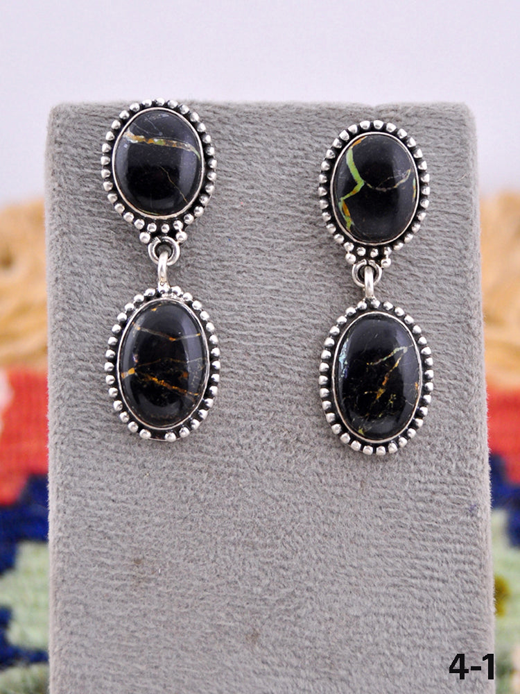 Southwest Made Black Jack Turquoise & Sterling Silver Post Earrings