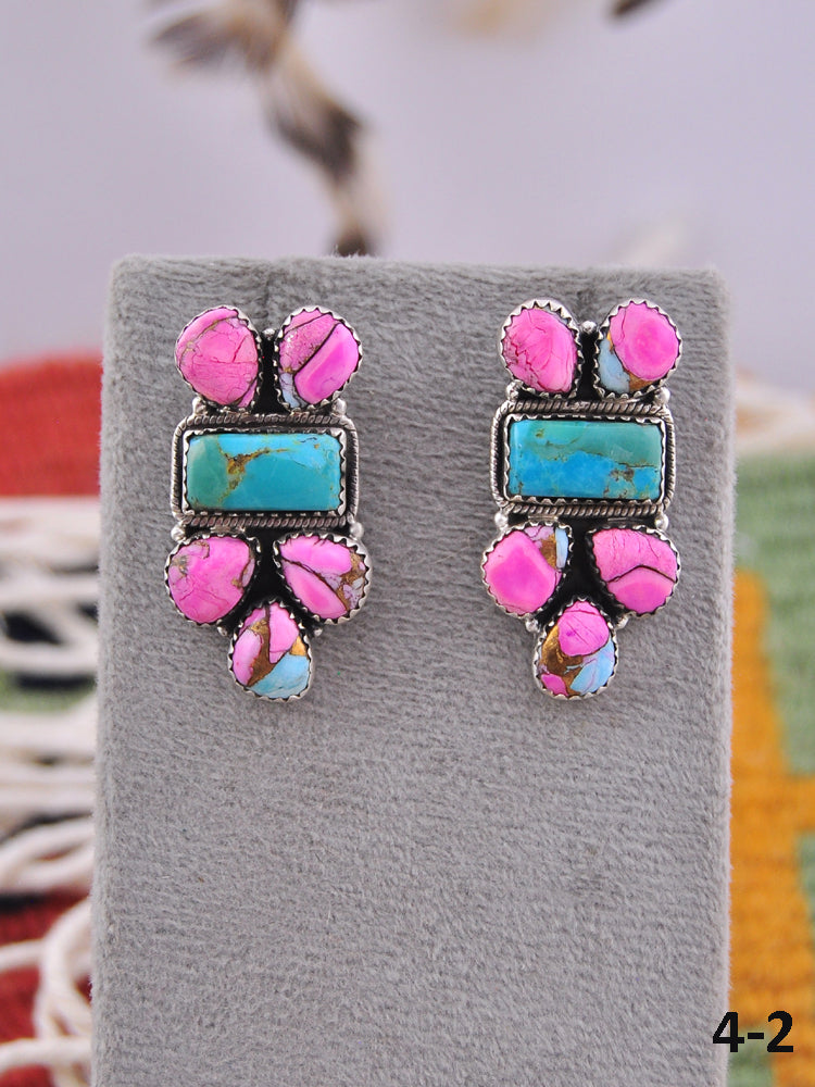 Southwest Made Multi Stone & Sterling Silver Post Earrings