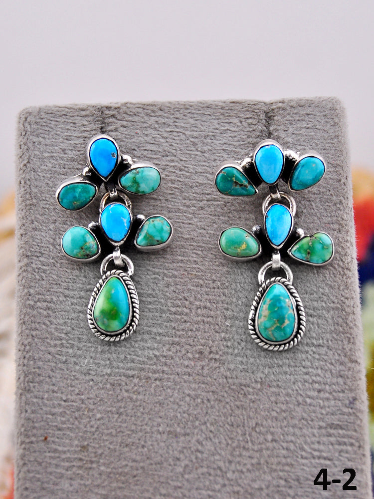 Southwest Handmade Emerald Valley with White Water & Sterling Silver Post Earrings