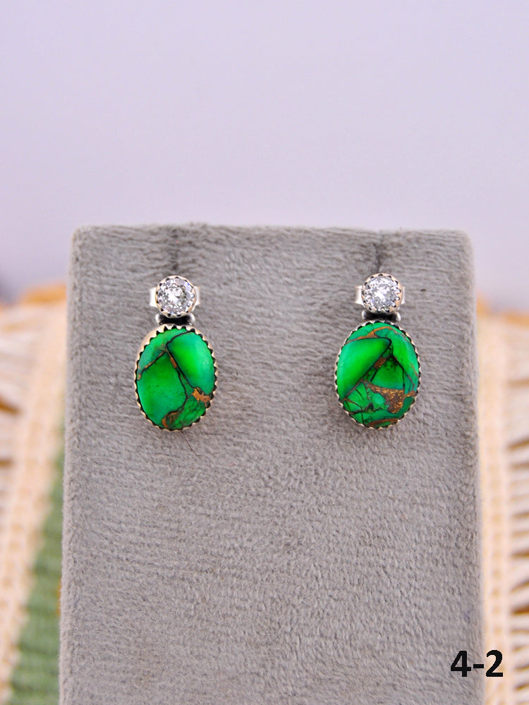 Southwest Made Peacock Dahlia & Sterling Silver Post Earrings