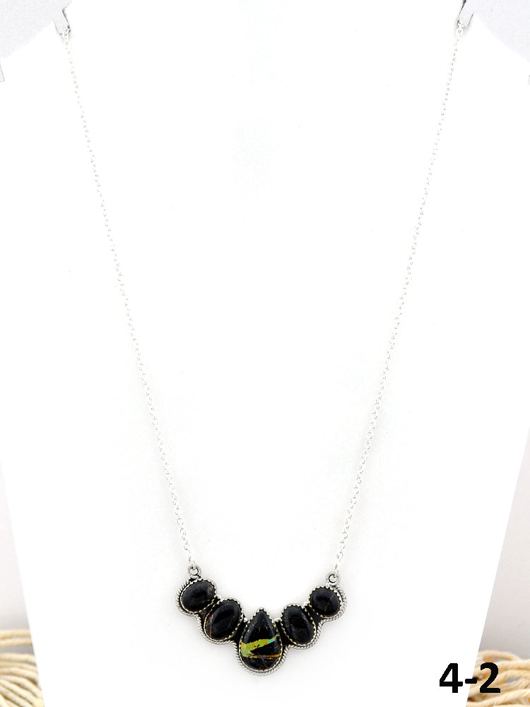 Southwest Made Black Jack Turquoise & Sterling Silver Necklace