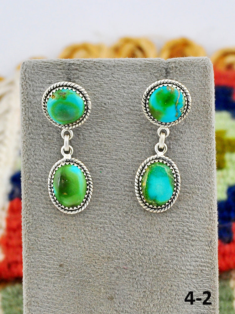 Southwest Made Sonoran Mountain Turquoise & Sterling Silver Post Dangle Earrings