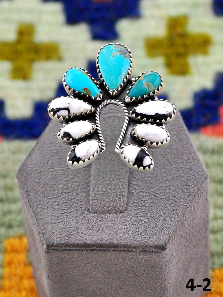 Southwest Handmade Santa Maria Turquoise with White Buffalo & Sterling Silver Adjustable Ring