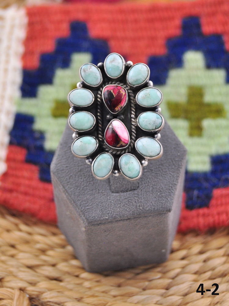 Southwest Made Multi Stone & Sterling Silver Adjustable Ring