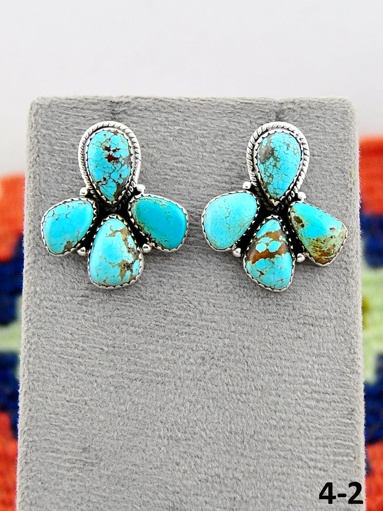 Southwest Handmade #8 Turquoise & Sterling Silver Post Earrings