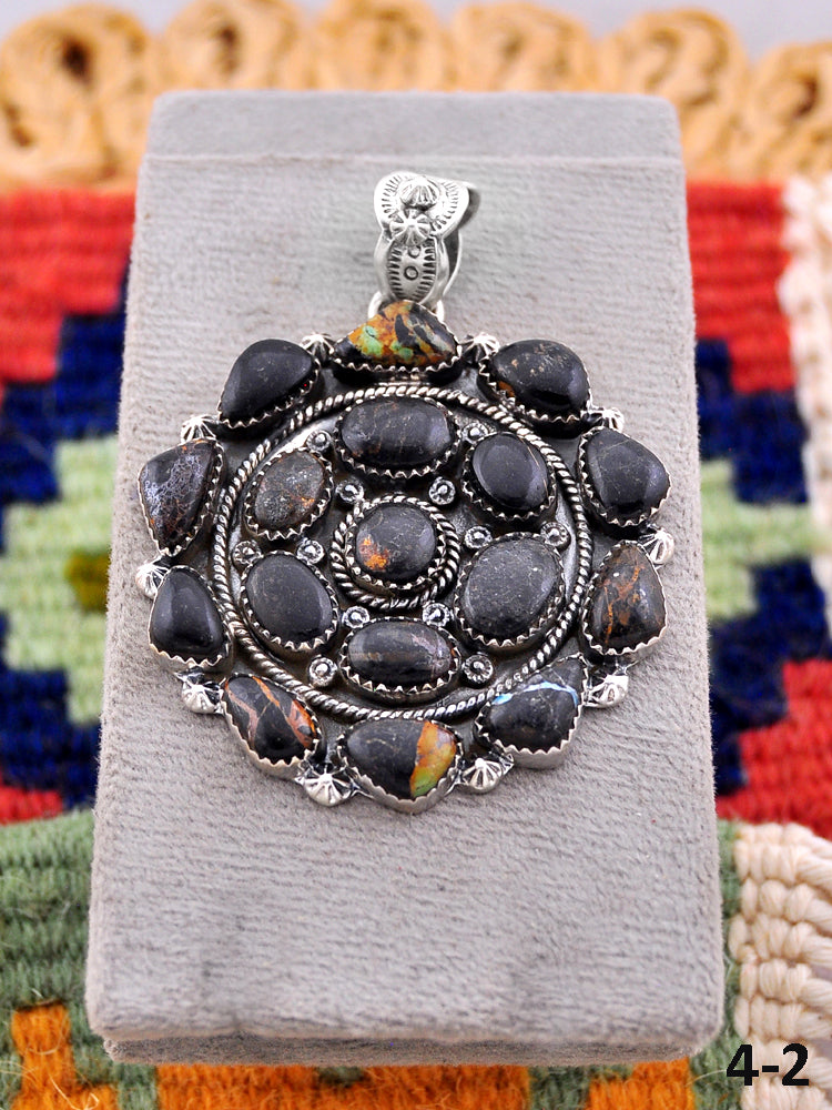 Southwest Made Black Jack Turquoise & Sterling Silver Pendant