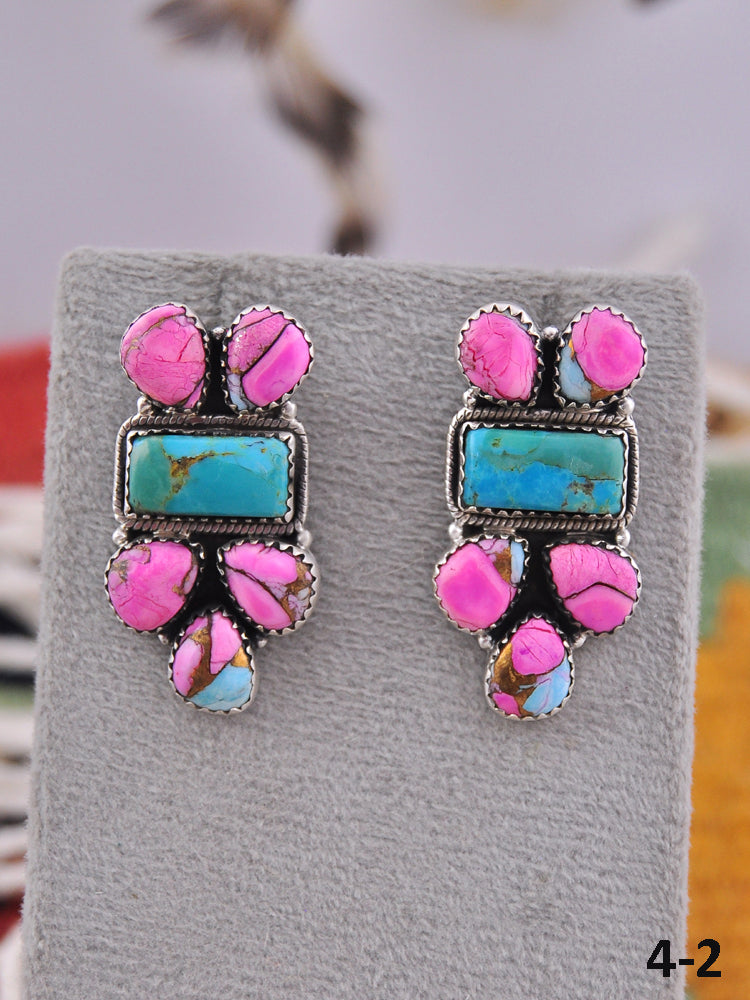 Southwest Made Multi Stone & Sterling Silver Post Earrings