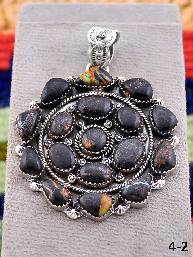 Southwest Made Black Jack Turquoise & Sterling Silver Pendant