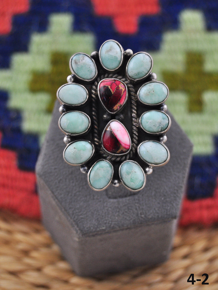 Southwest Made Multi Stone & Sterling Silver Adjustable Ring