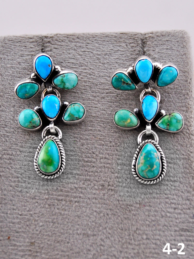 Southwest Handmade Emerald Valley with White Water & Sterling Silver Post Earrings