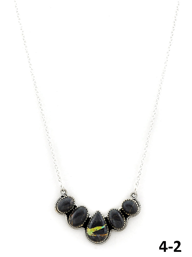 Southwest Made Black Jack Turquoise & Sterling Silver Necklace