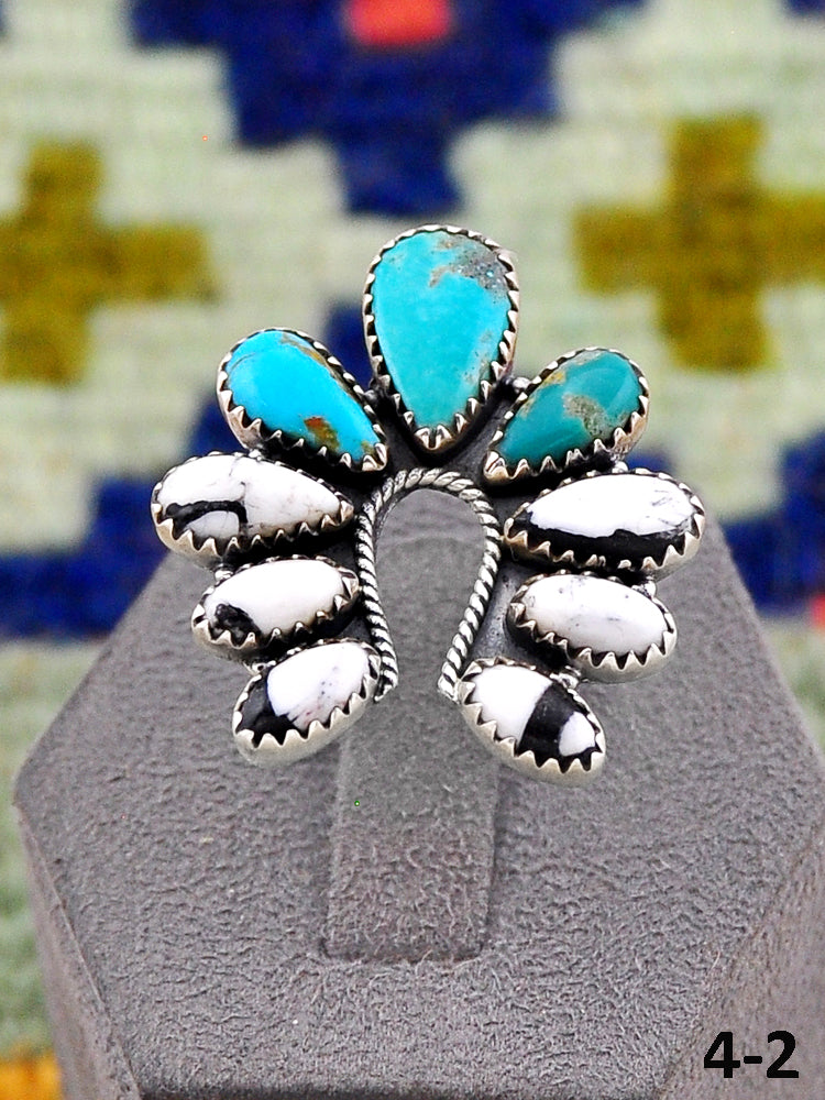 Southwest Handmade Santa Maria Turquoise with White Buffalo & Sterling Silver Adjustable Ring