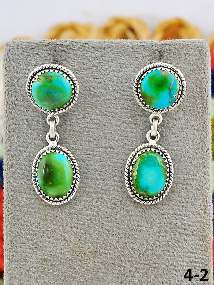 Southwest Made Sonoran Mountain Turquoise & Sterling Silver Post Dangle Earrings